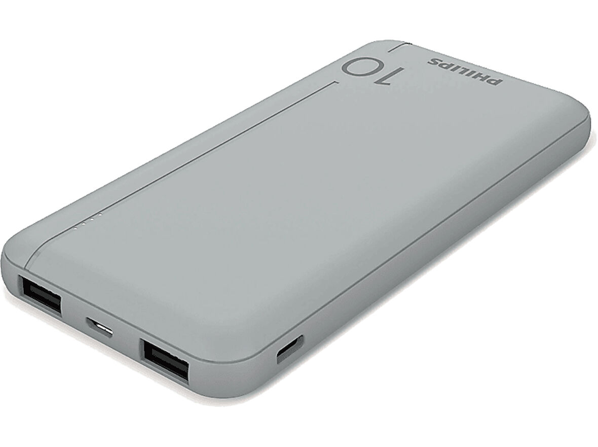 PHILIPS DLP1810CW 10.000 mAh  2xUSB-A  2.1A, USB-C Çıkış Taşınabilir Şarj Cihazı Gri