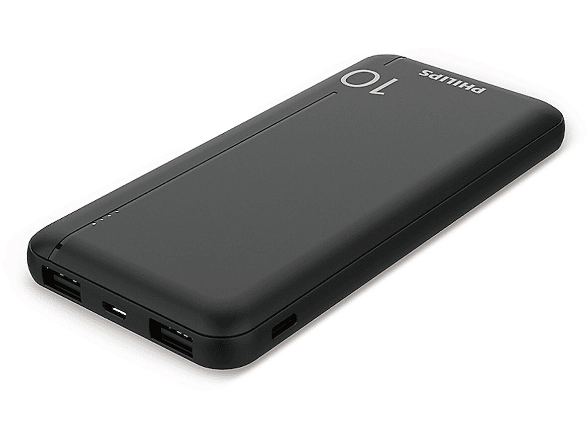 PHILIPS DLP1812PB 10.000 mAh 2xUSB-A  2.1A USB-C Çıkış PD Taşınabilir Şarj Cihazı Siyah