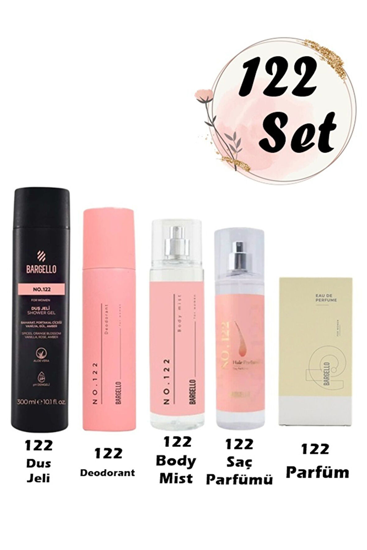 122 Set ( Parfüm - Saç Parfümü - Body Mist - Deodorant - Duş Jeli)