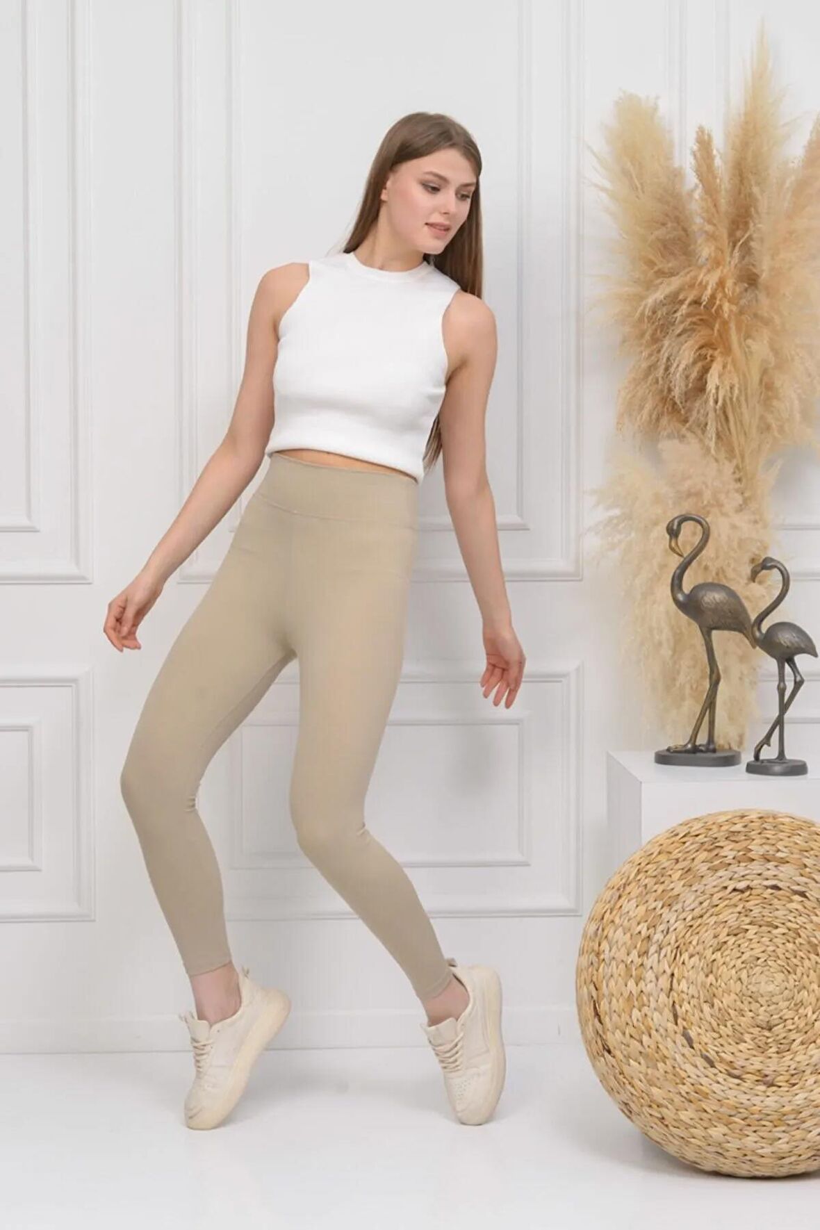 Fitilli Seamless Çizgili Tayt Yüksek Bel Dayanıklı Örme Kumaş Spor Tayt Toparlayıcı