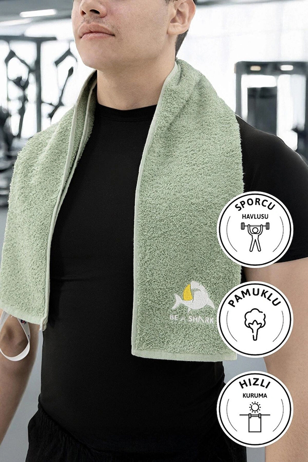 Sporcu Antrenman Havlusu Gym Fitness Plates Boks Tenis Spor Havlu Yeşil