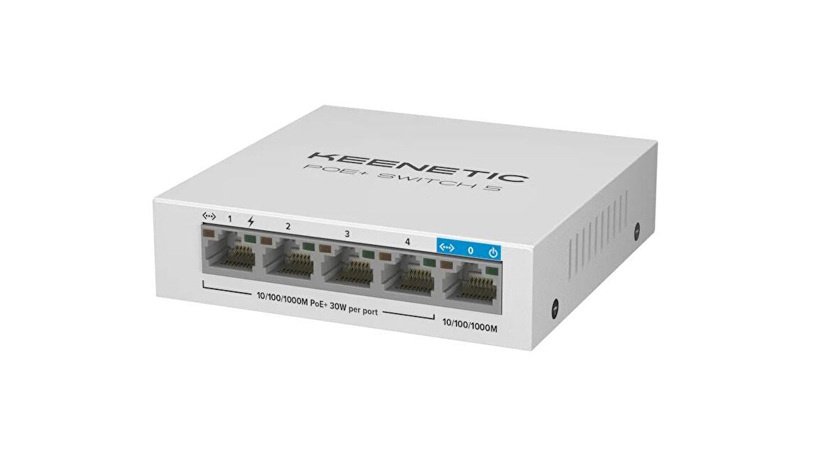 Keenetic PoE+ Switch 5, 1X1Gbit, 4X1Gbit PoE+ Port, IEEE 802.3AF/AT (Max.30W/Port), 60Watt