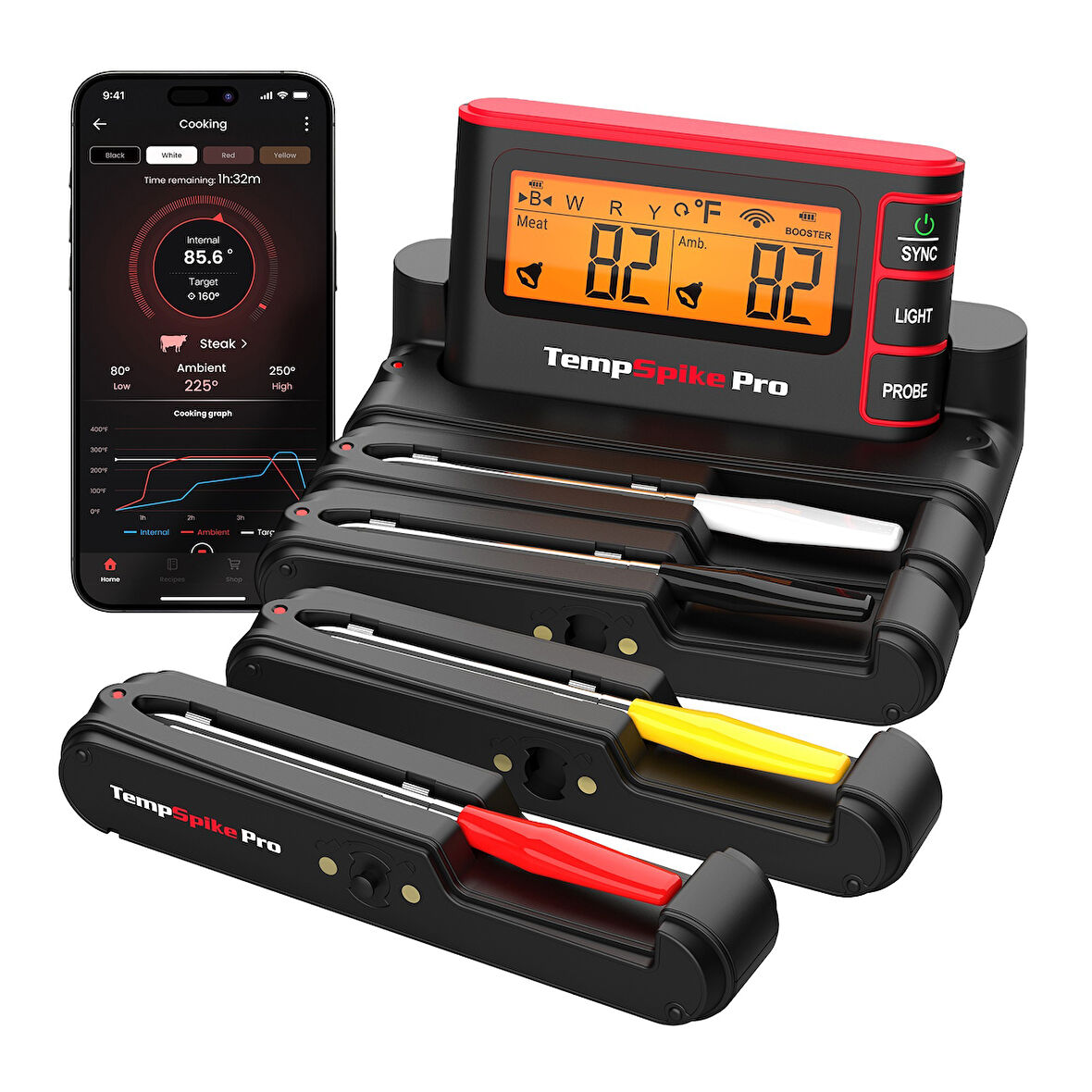 Thermopro TP980-4 Şarjlı 320m Kablosuz Alarmlı 4Problu APP, Monitörlü Profesyonel Gıda Termometresi