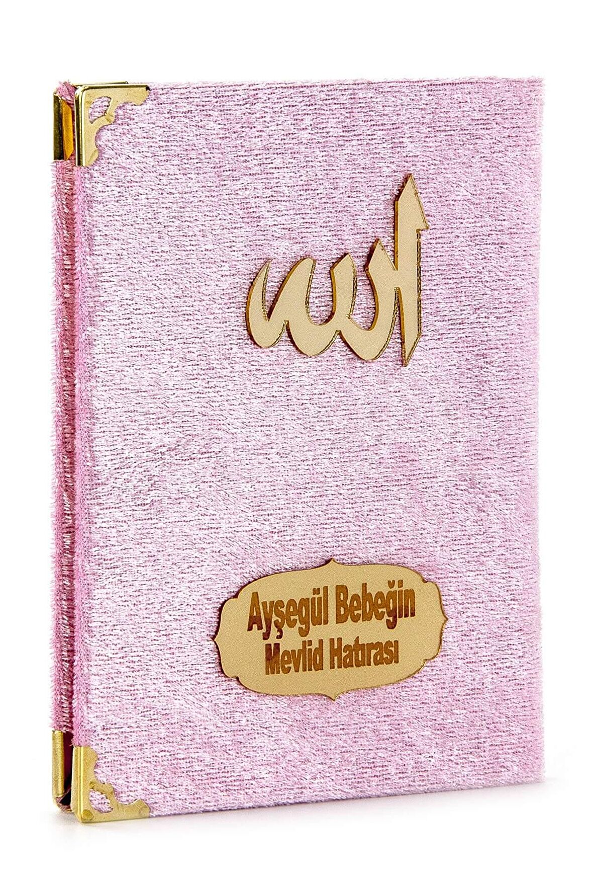 10 ADET - Ekonomik Kadife Kaplı Yasin Kitabı - Cep Boy - İsme Özel Plakalı - Pembe Renk - Mevlit Hediyeliği
