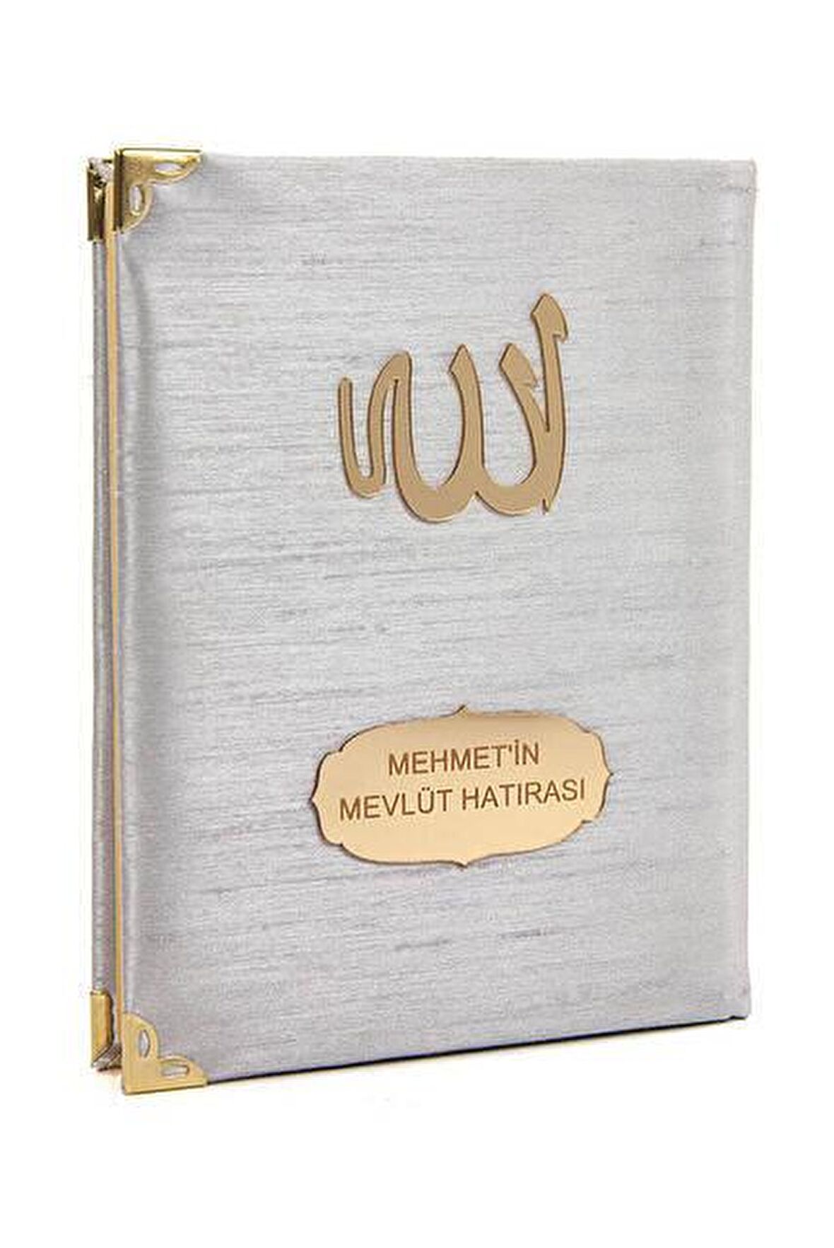 10 ADET - Şantuk Kumaş Kaplı Yasin Kitabı - Çanta Boy - İsme Özel Plakalı - Gri Renk - İslami Hediyeler