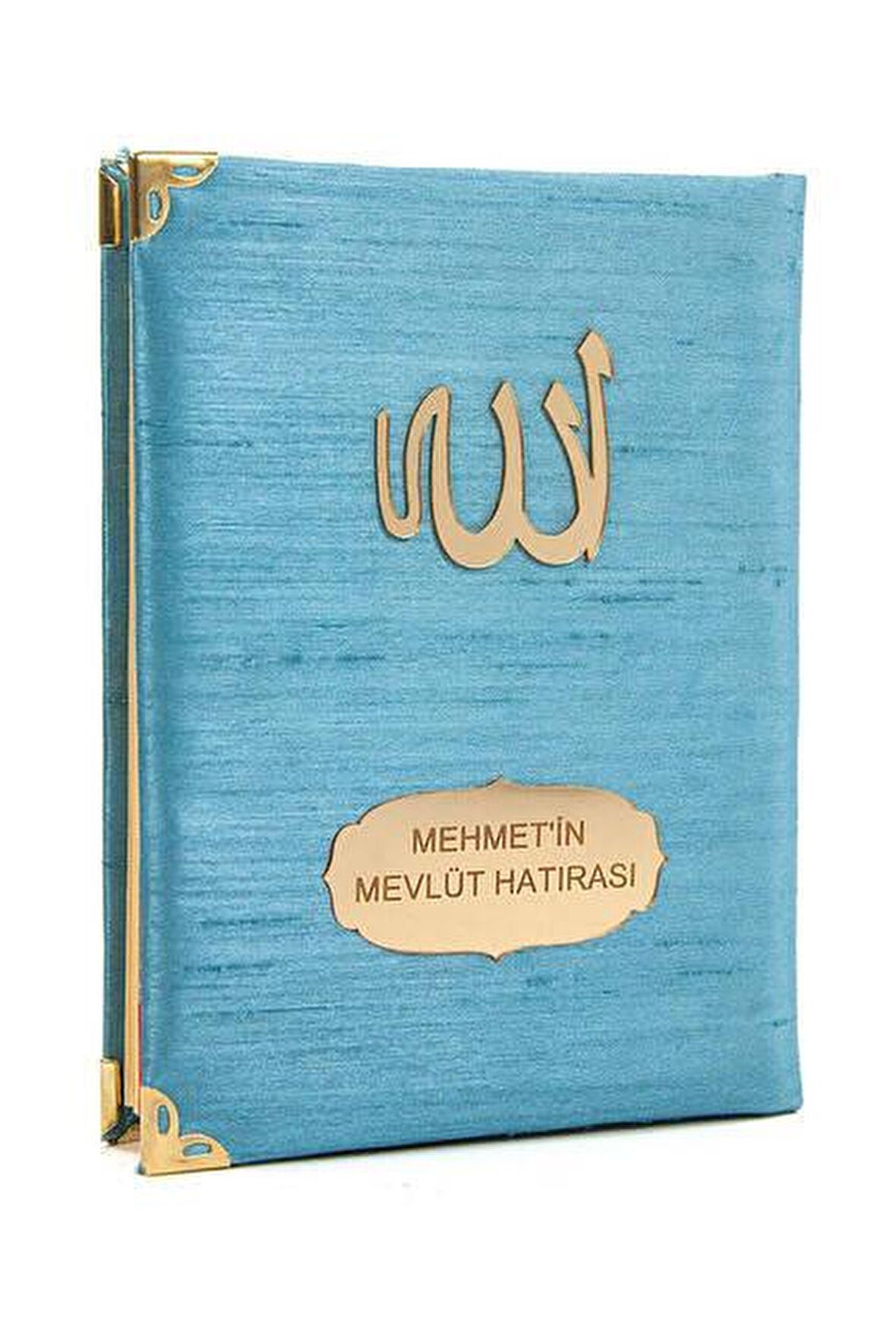 20 ADET - Şantuk Kumaş Kaplı Yasin Kitabı - Çanta Boy - İsme Özel Plakalı - Mavi Renk - İslami Hediyeler