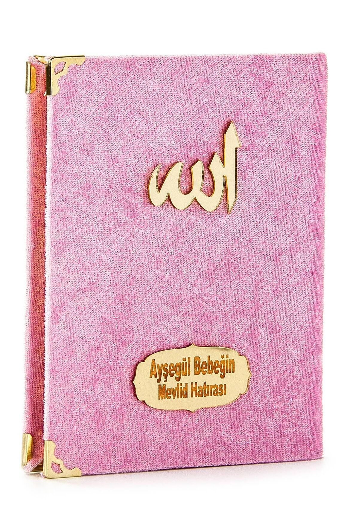 20 ADET - Ekonomik Kadife Kaplı Yasin Kitabı - Çanta Boy - İsim Baskılı Plaka - Pembe - Mevlid Hediyeliği