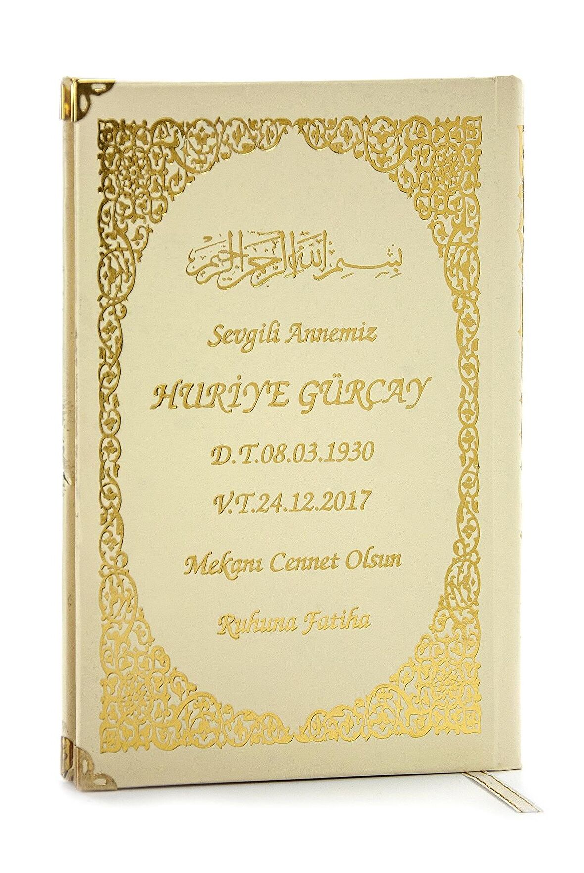 50 ADET - İsim Baskılı Ciltli Yasin Kitabı - Orta Boy - Krem Renk - Mevlit Hediyeliği
