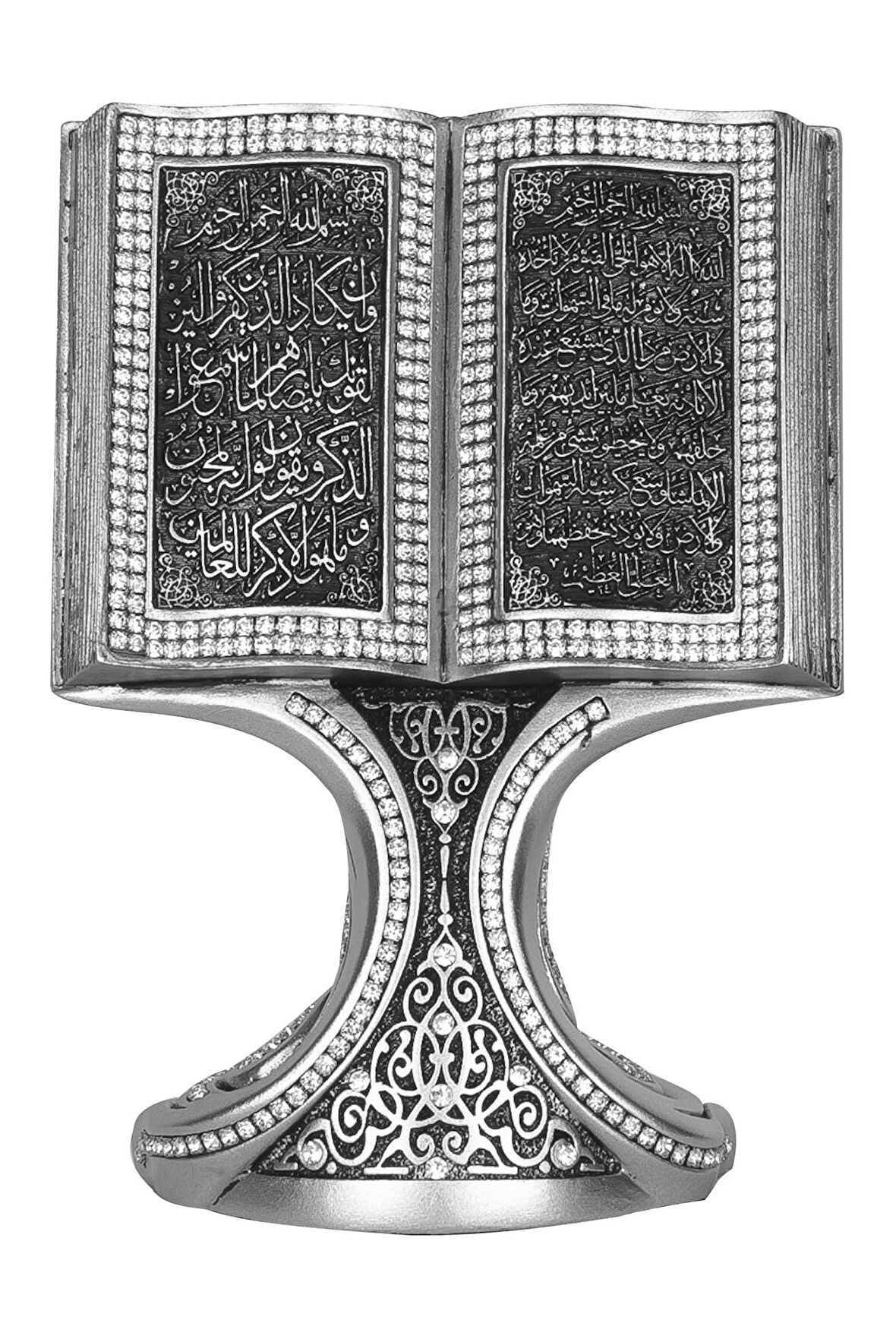 Ayetel Kürsi Nazar Ayeti Kristal Taşlı Dini Hediyelik Kitap Biblo Gümüş (Orta Boy)