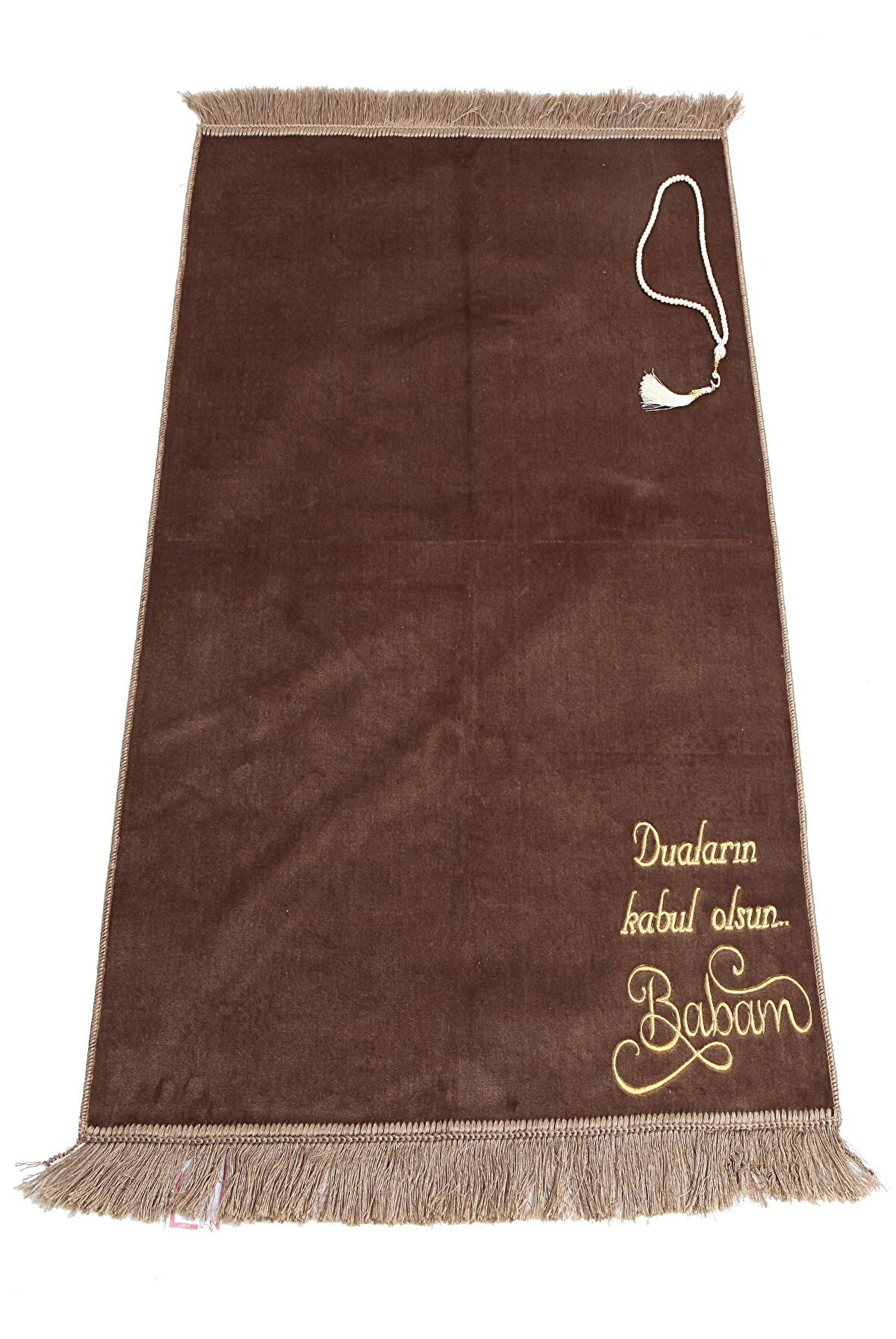 Kişiye Özel İsim İşlemeli Lüks Düz Desensiz Kadife Velür Seccade  AçıkKahverengi