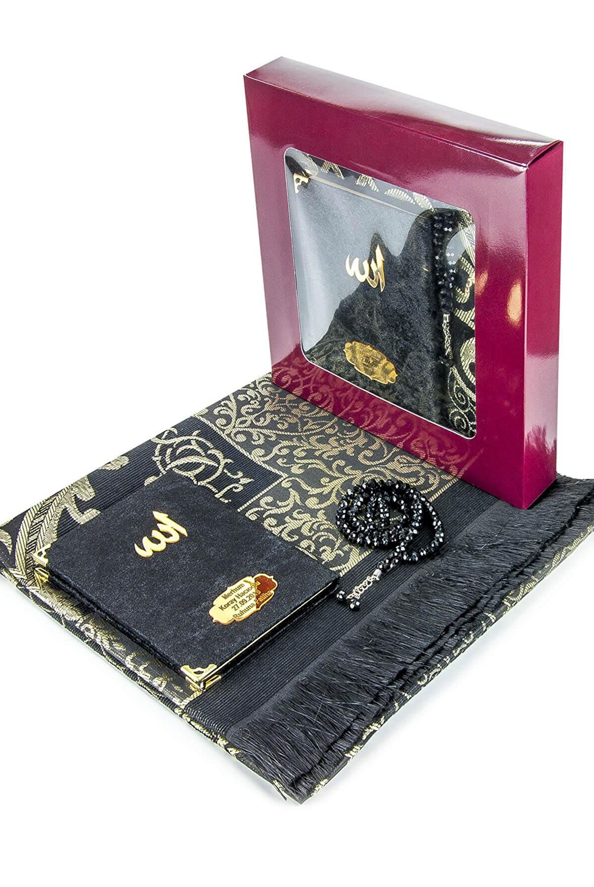 10 Adet Özel Hediyelik Kadife Kaplı Yasin Kitabı - Çanta Boy - İsme Özel Plakalı - Seccadeli - Tesbihli - Kutulu - Siyah