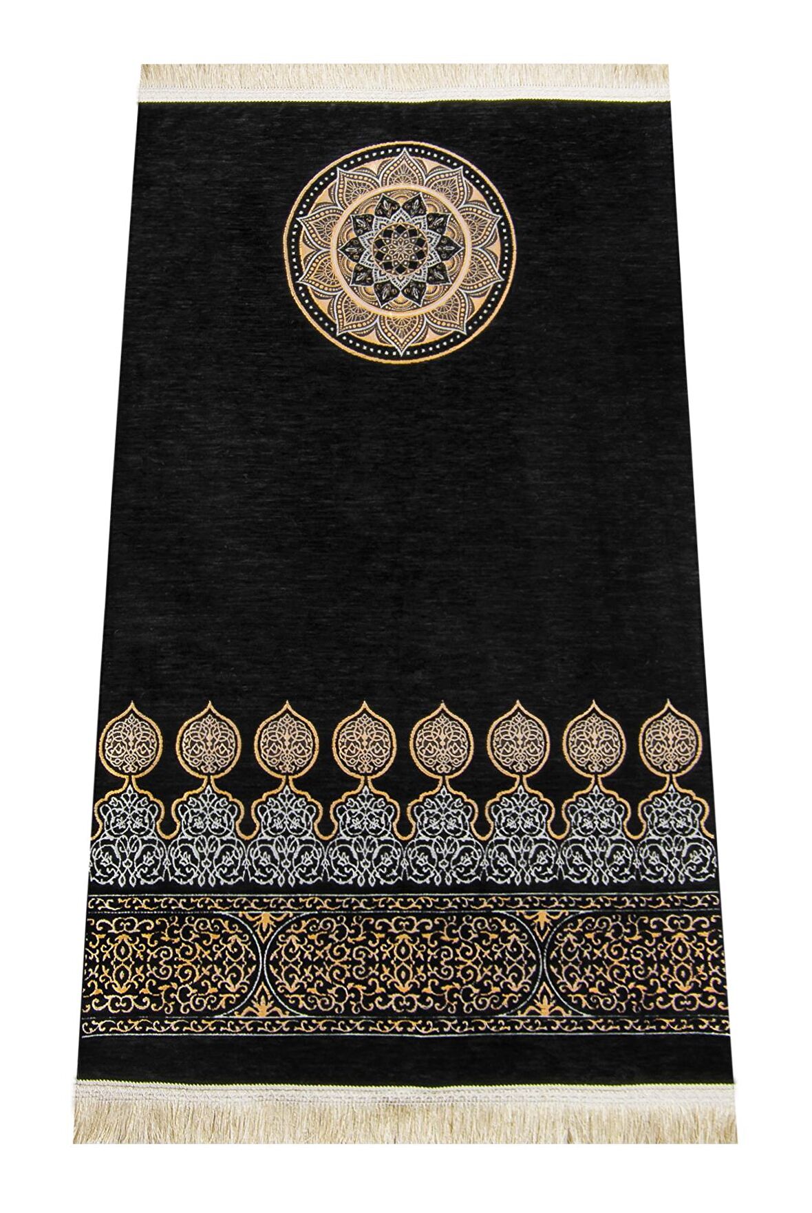 Kabe Desenli Ultra Plus Siyah Şönil Seccade 9