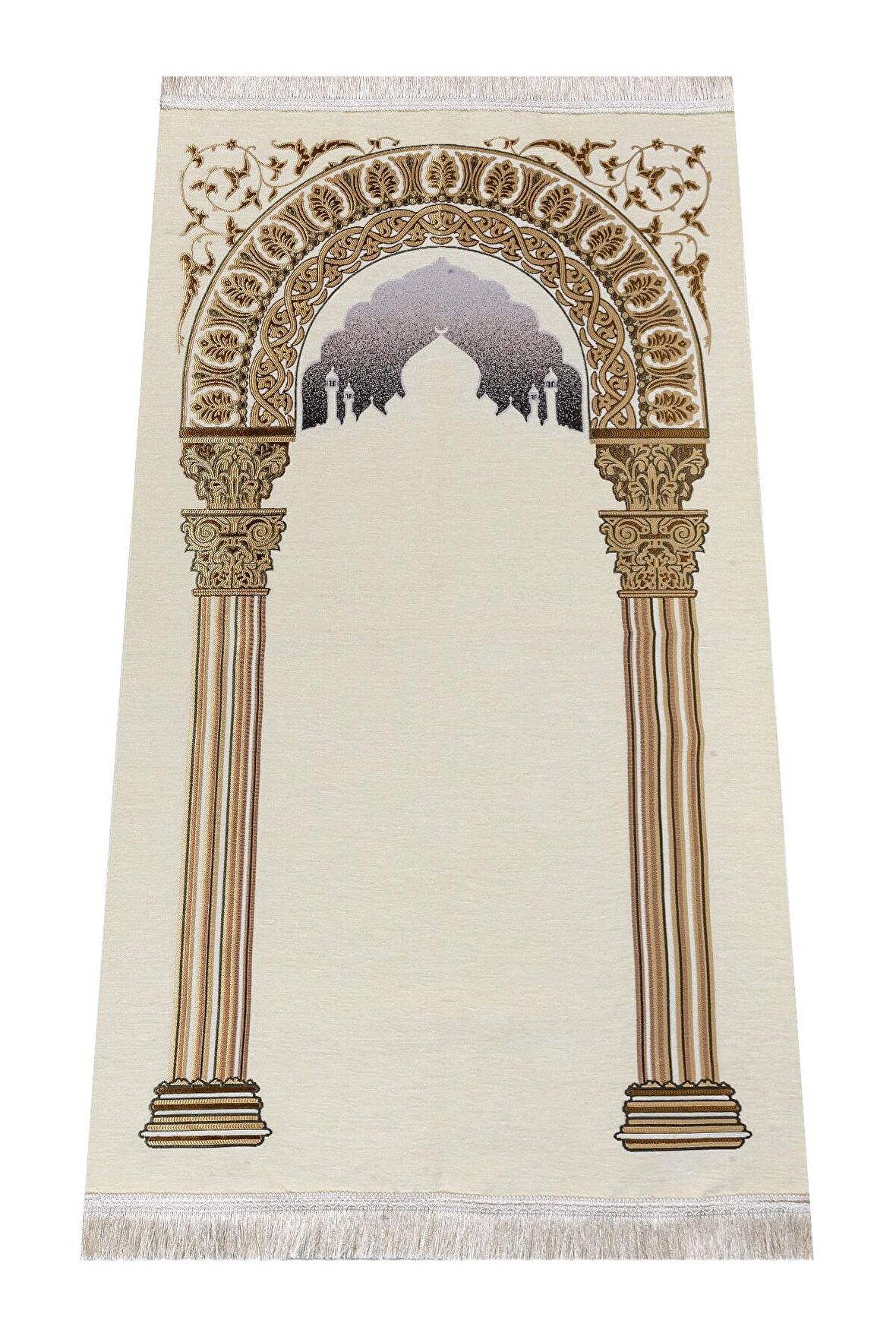 Taç Mahal Desenli Şönil Seccade - Krem Renk