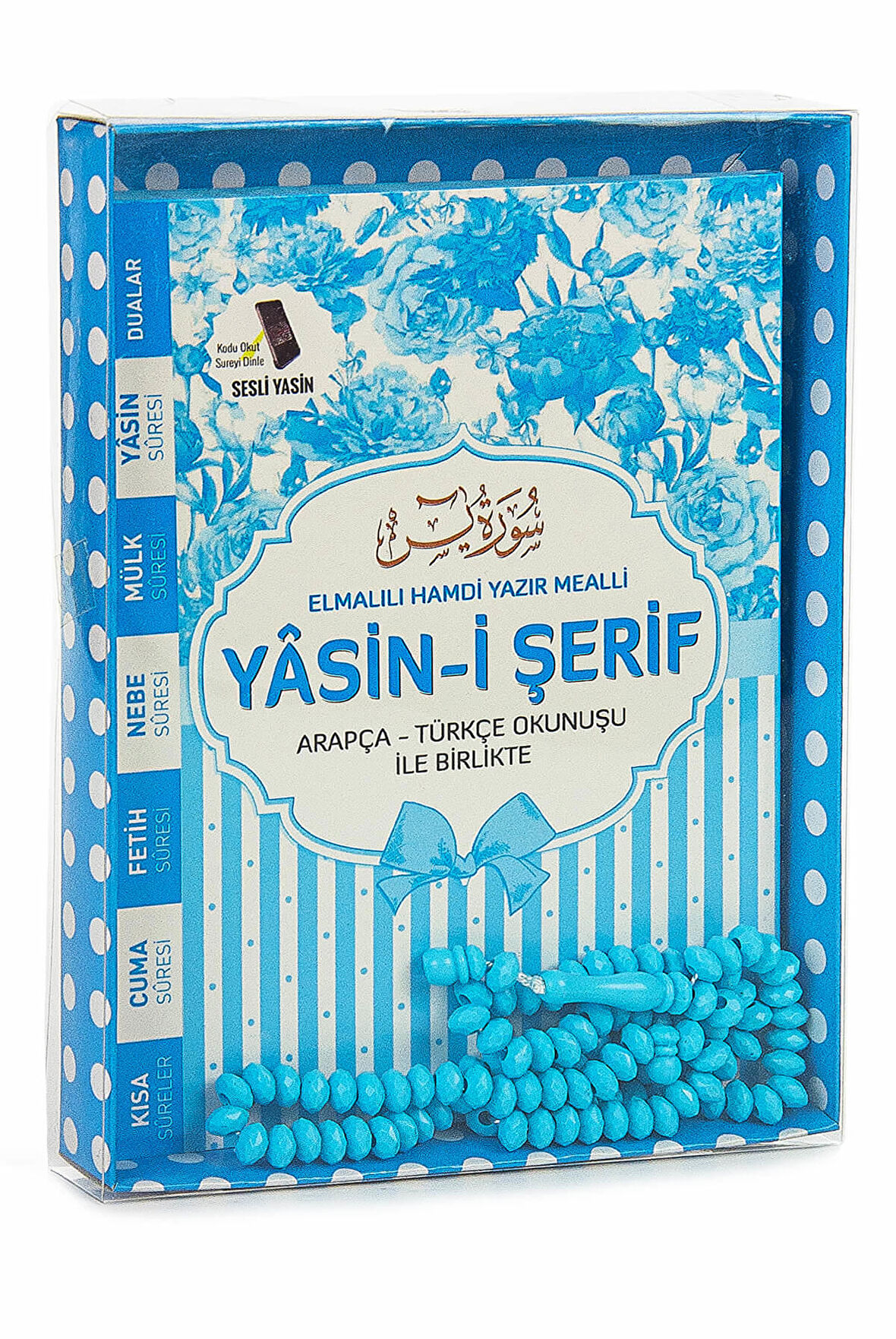 Yasin Kitabı - Çanta Boy - 80 Sayfa - Karton Kutulu - Tesbihli - Mavi Renk - Mevlid Hediyeliği