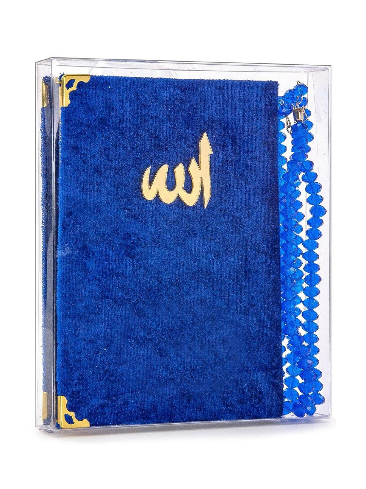 10 Adet Kadife Kaplı Yasin Kitabı - Çanta Boy - Tesbihli - Şeffaf Kutulu - Lacivert - Hediyelik Yasin Seti
