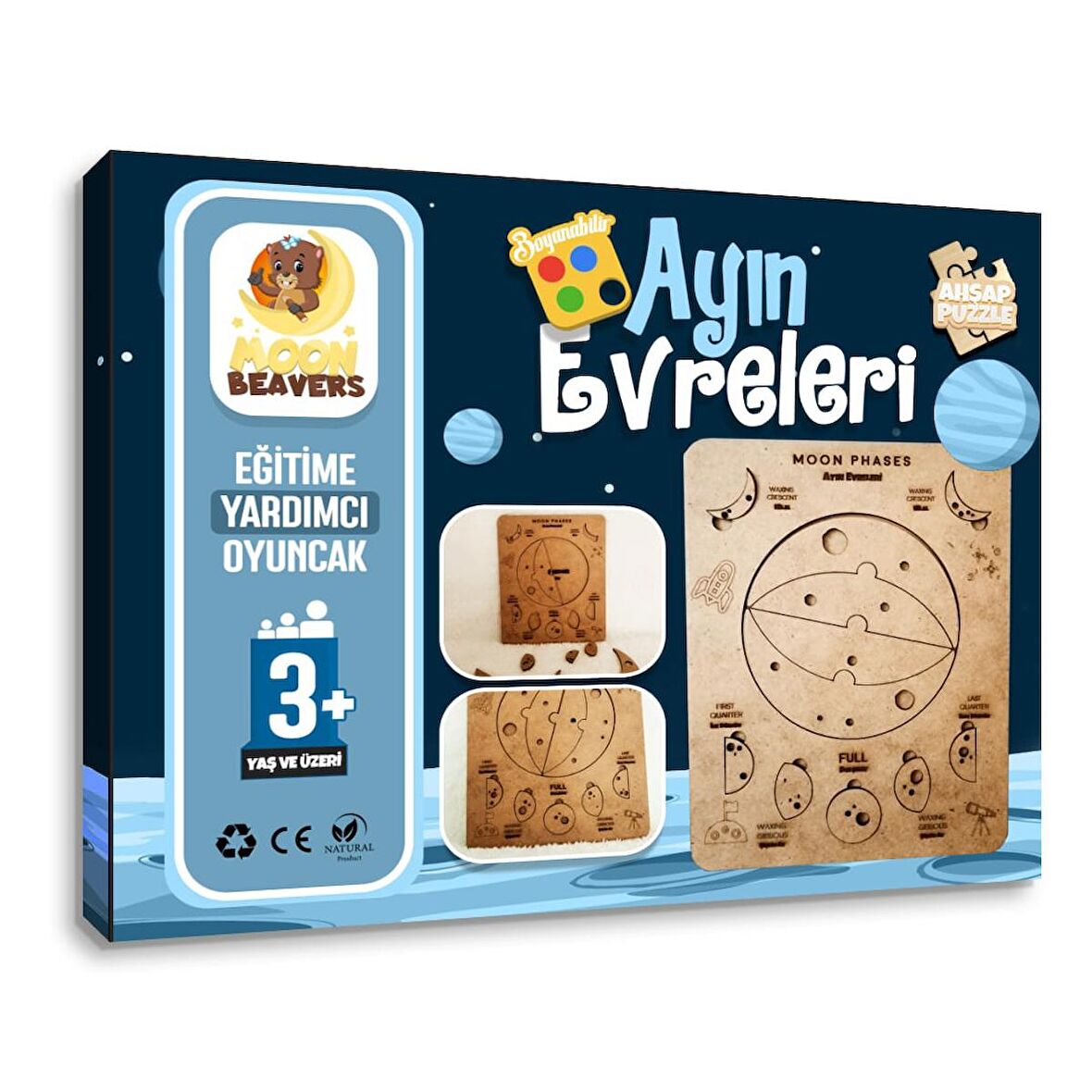 Ayın Evreleri Puzzle - İngilizce ve Türkçe - Eğitici Oyuncak - 3 Yaş ve Üzeri Eğitime Yardımcı Oyuncak