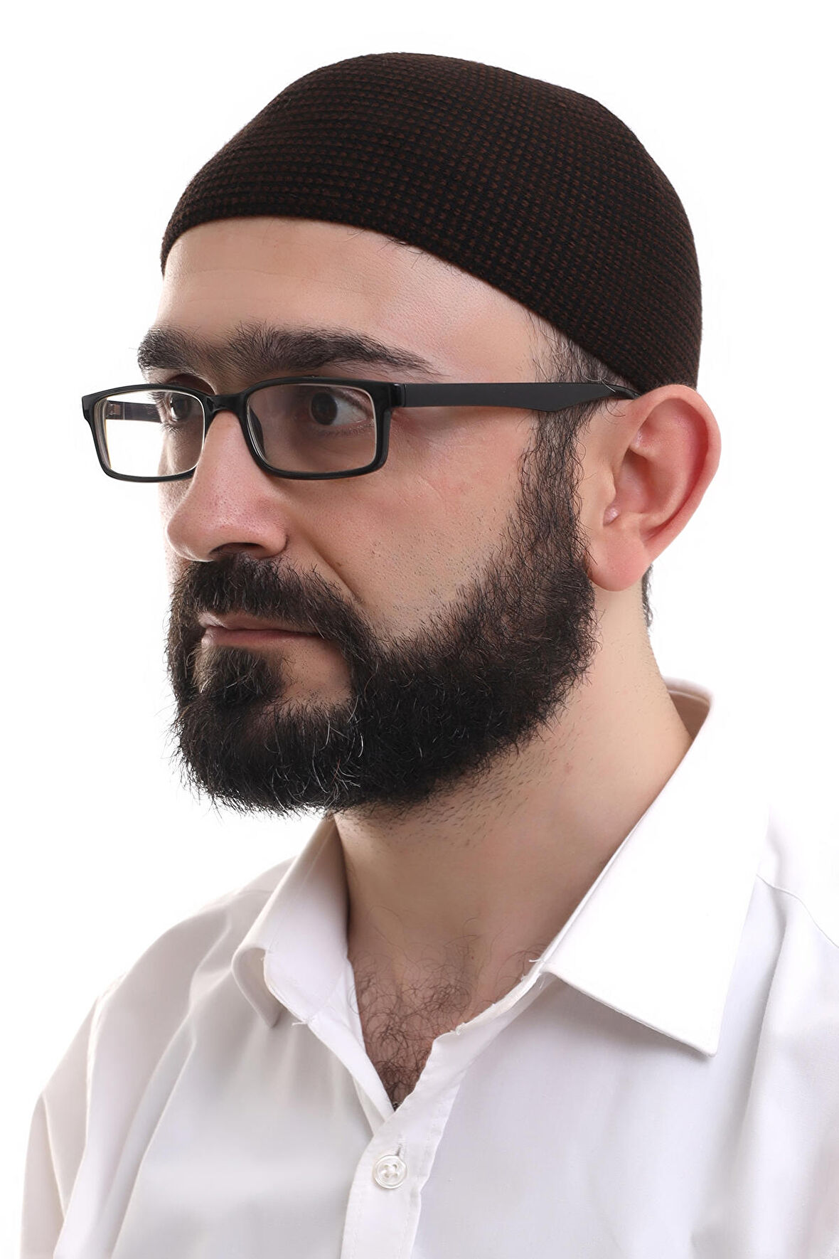 Kahverengi Kışlık Nokta Desenli Orlon Namaz Takkesi
