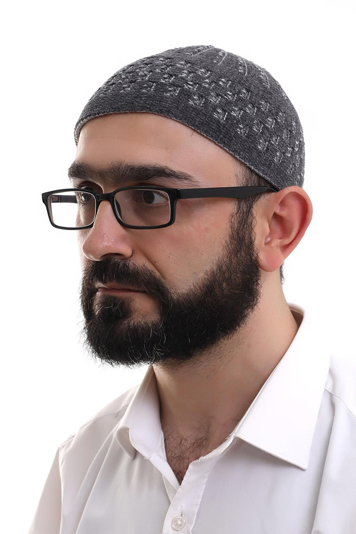 Füme Gri Hasır Desen Kışlık Kadife Namaz Takkesi