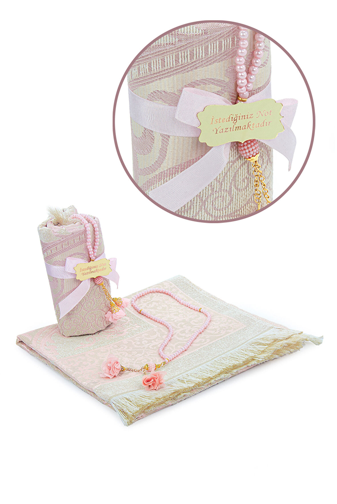 Hediyelik İsme Özel Tesbihli Seccade Seti Pembe