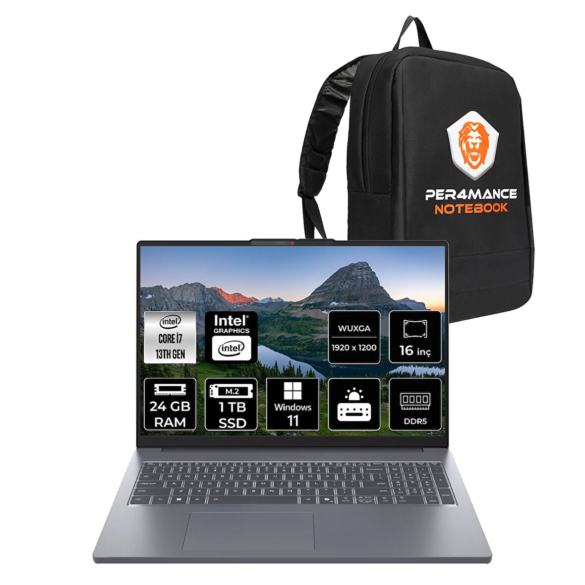 Lenovo IdeaPad Slim 3 i7 13620H 24GB DDR5 1TB SSD 16'' IPS WUXGA W11H Dizüstü & PER4 ÇANTA