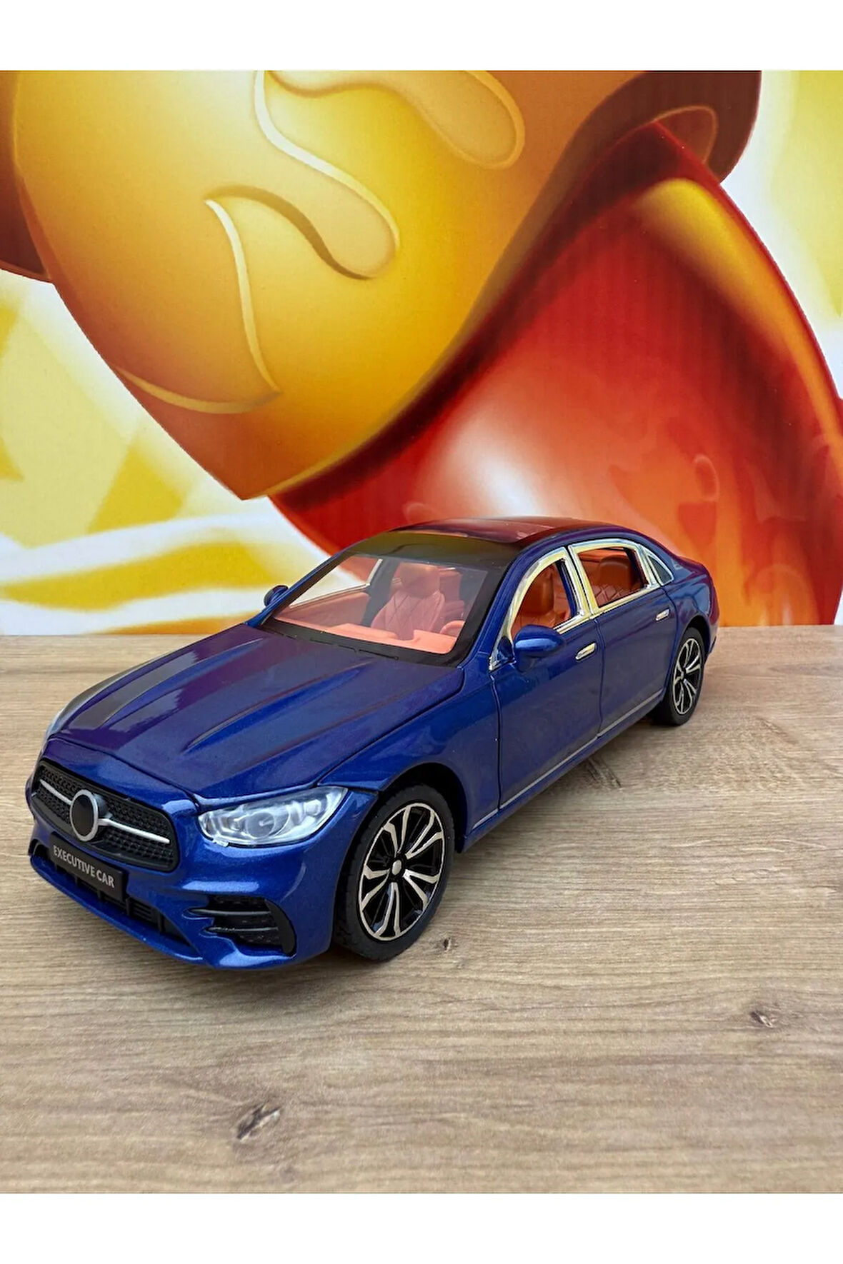 Mercedes C200 Model Araç Mercedes Metal Araba 23 Cm Mavi Sesli Işıklı Kapılar Bagaj Kaput Açılır