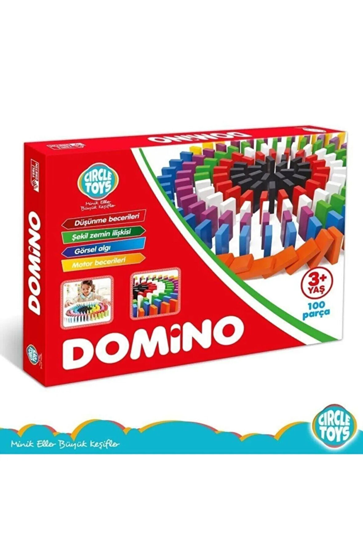 Circle Toys Ahşap Domino Taşları 100 Parça Renkli Eğitici Domino