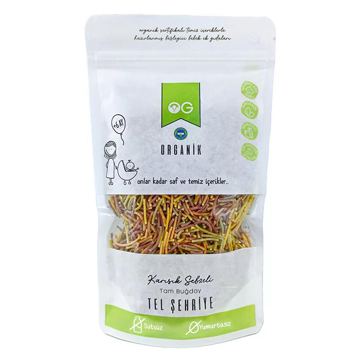 OG Natural Organik Karışık Sebzeli Tam Buğday Tel Şehriye 180 gr 7 Ay