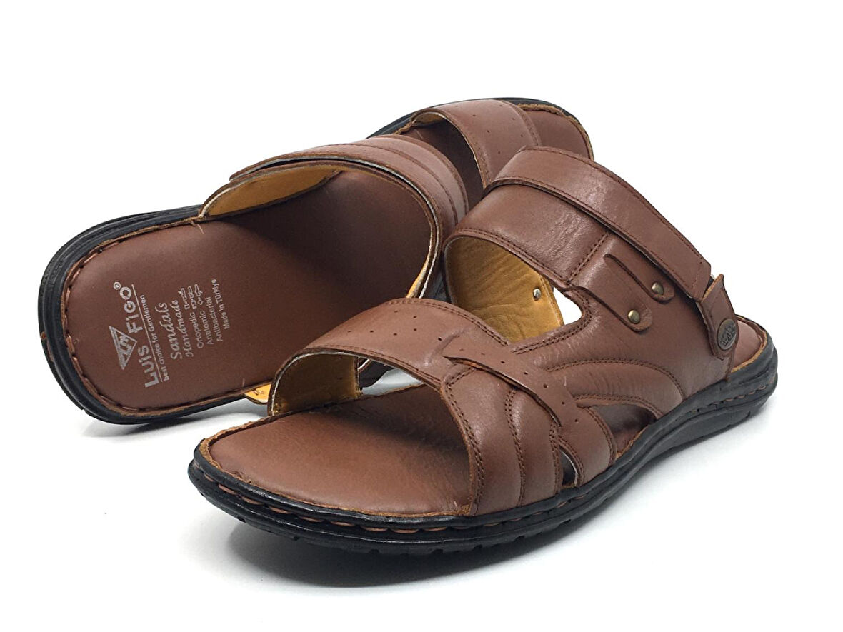 Luis Figo %100 Hakiki Deri Ortopedik Erkek Büyük Numara Sandalet Terlik 40-48