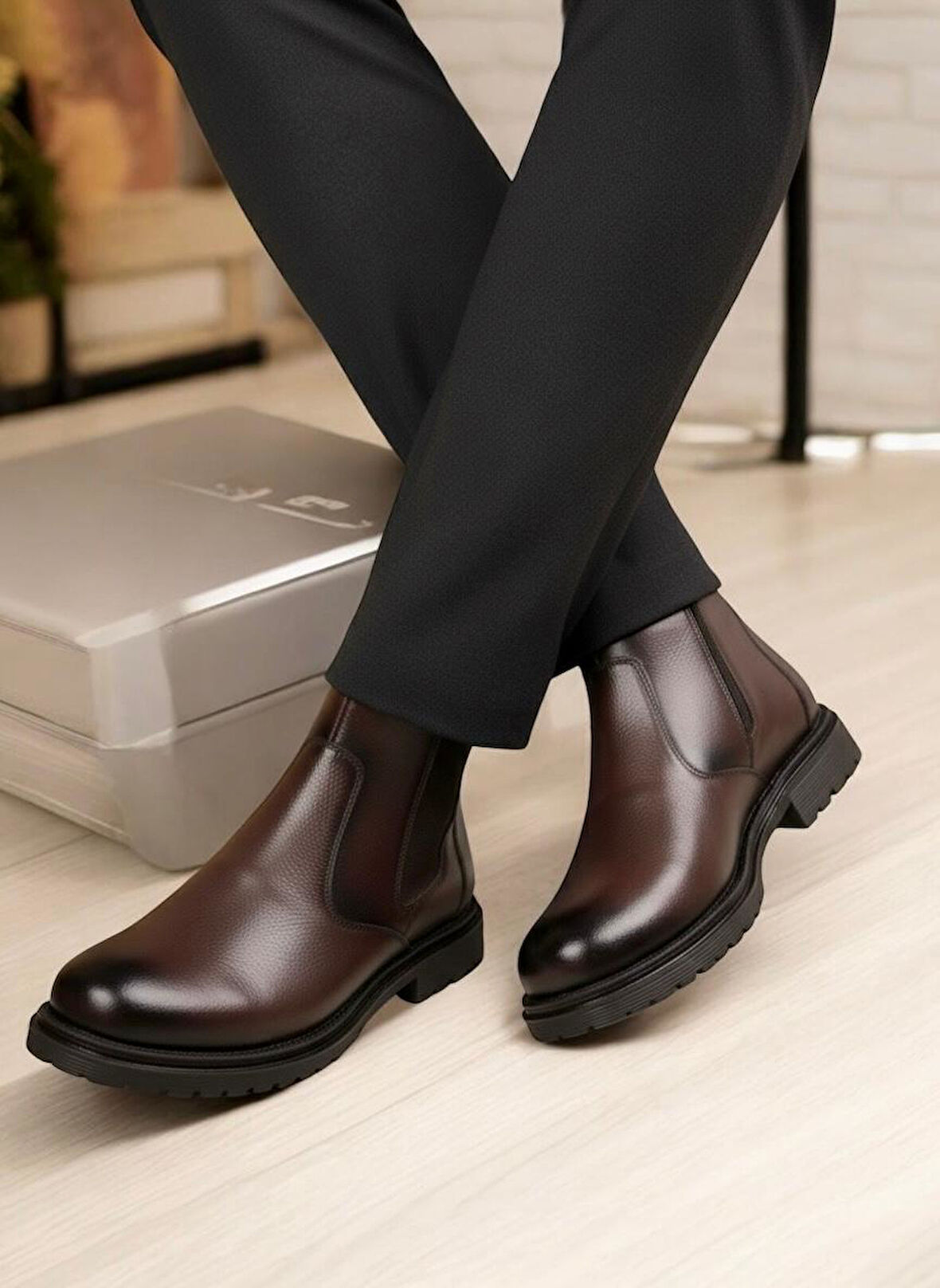 Taşpınar %100 Hakiki Deri Erkek Günlük Kışlık Kauçuk Kaymaz Taban Rahat Klasik Fermuarlı Bot 40-44