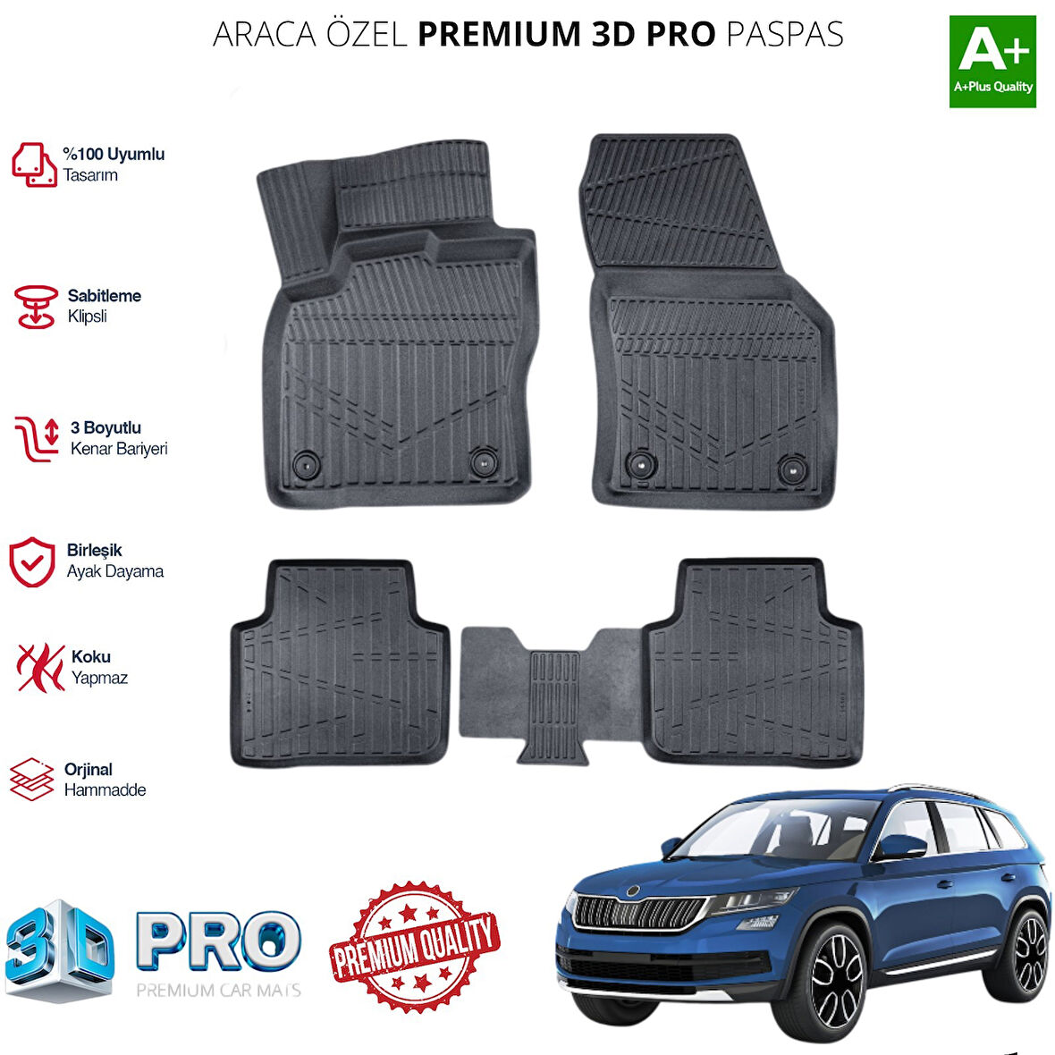 SKODA KODİAQ ARACA ÖZEL 3D PASPAS 2017 2018 2019 2020 2021 2022 2023 