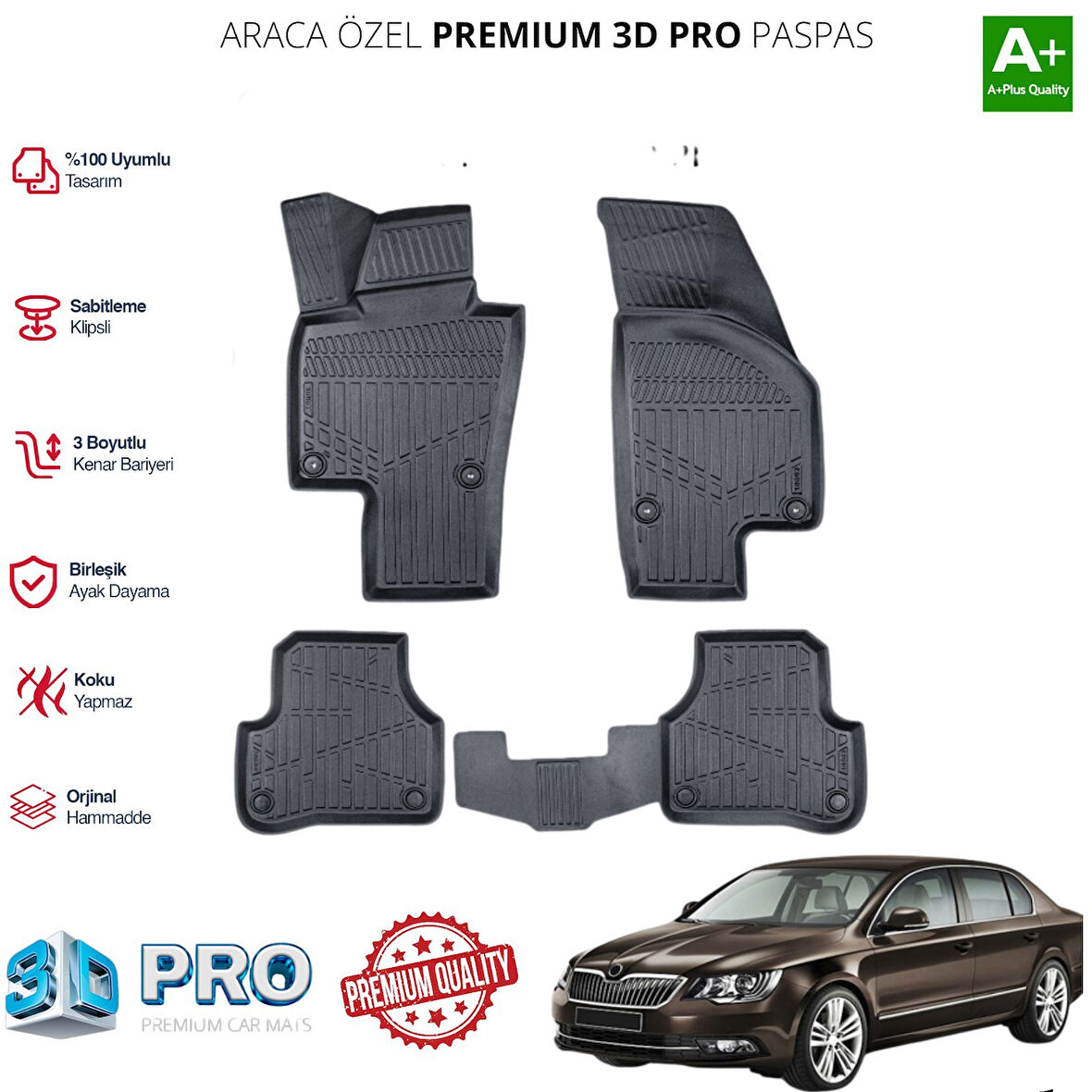 SKODA SUPER B ARACA ÖZEL 3D PASPAS 2008 2009 2010 2011 2012 2013 2014 2015