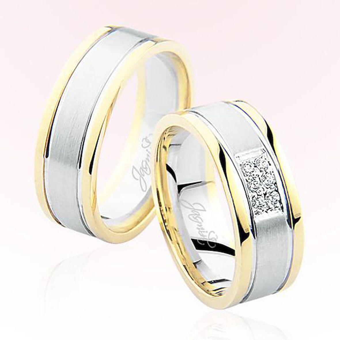 Sarı Beyaz Şeritli Taşlı Altın Alyans 4901