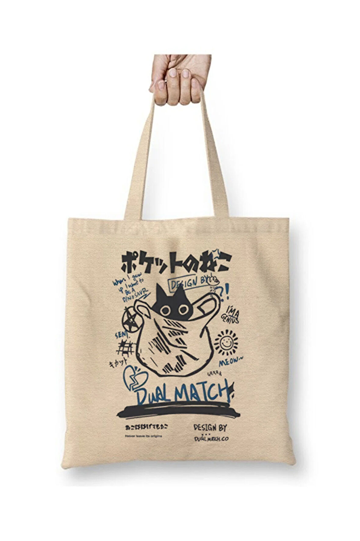 Hiding Cat Dual Match New Japanese Retro Street Harajuku Kedi Bez Çanta