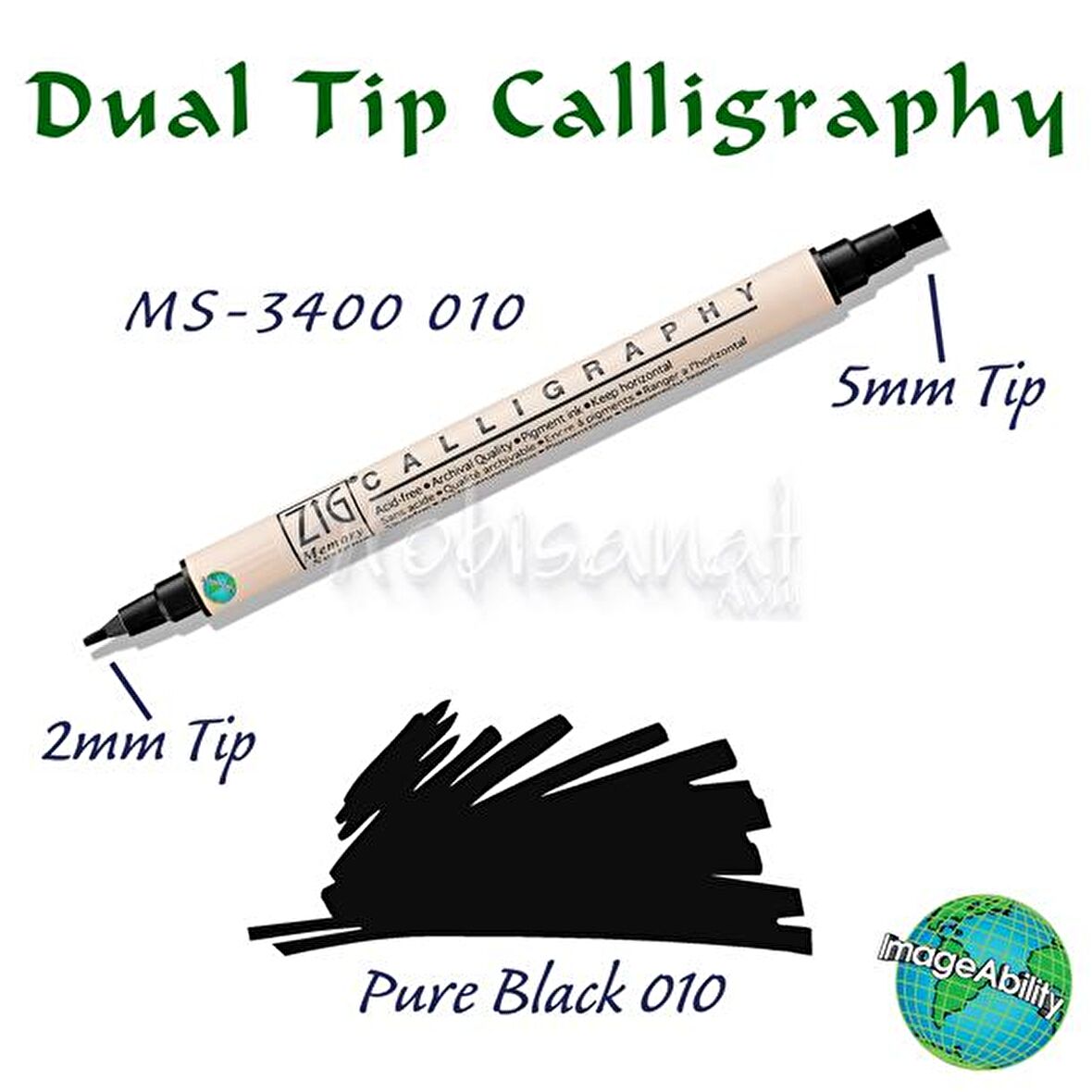 Zig Calligraphy Çift Uçlu Kaligrafi 2mm + 5mm 010 Pure Black