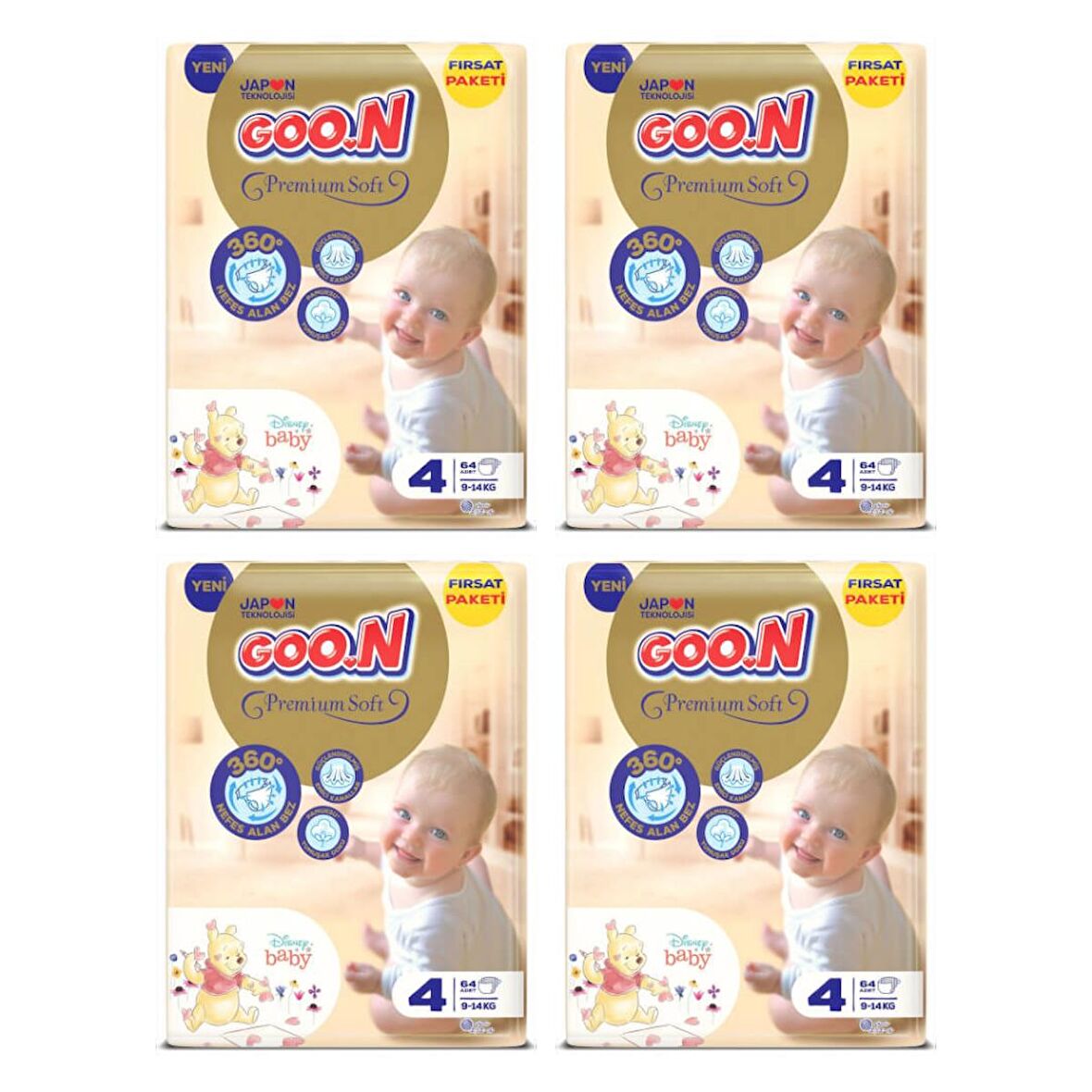 Goon Premium Soft Bant Bebek Bezi 4 Numara Aylık Paket 64'lü X 4'lü