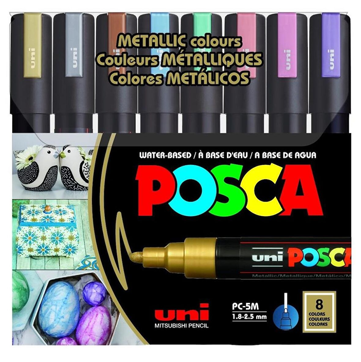 Uni Posca 5M Boyama Markörü Metalik Renkler 8'li Set