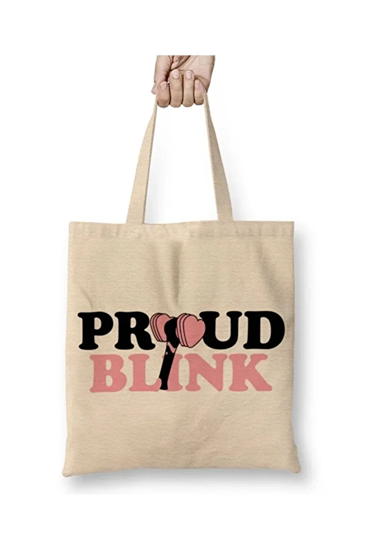 Proud Blınk Blackpink Beyaz Bez Çanta Uzun Saplı Alışveriş Çantası Plaj Çantası