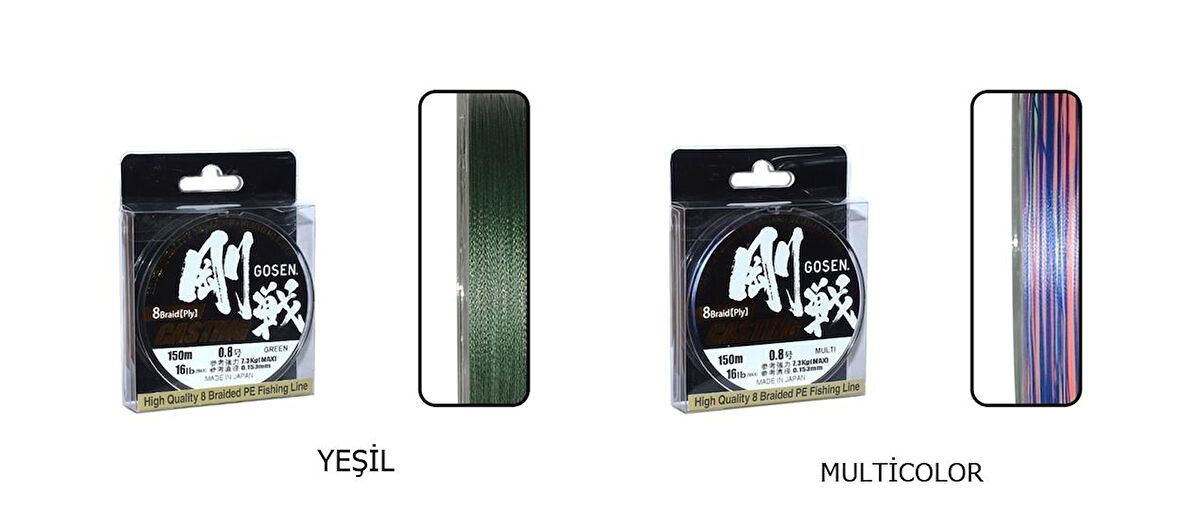 Gosen W8 Casting PE 8 Örgü Spin İp Misina 150 mt Yeşil MultiColor-0,242 MM