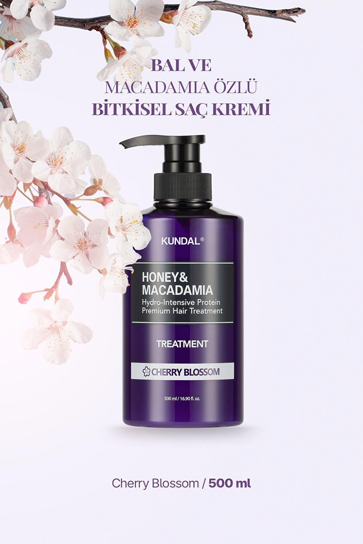 Protein Destekli Besleyici Saç Kremi Kundal Honey&Macadamia Protein Treatment 500ml (Cherry Blossom)