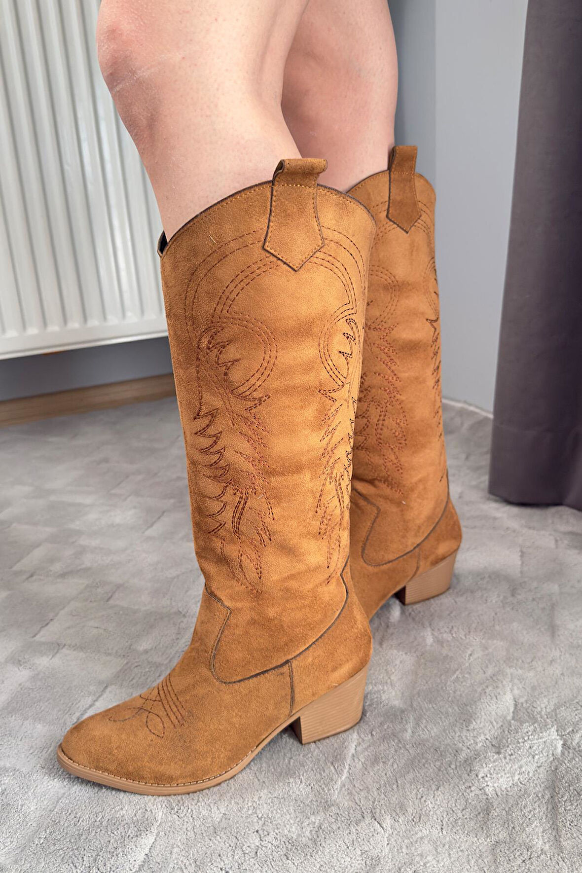 Kadın Jasire Taba Süet Nakışlı Western Kovboy Cowgirl Bot Çizme