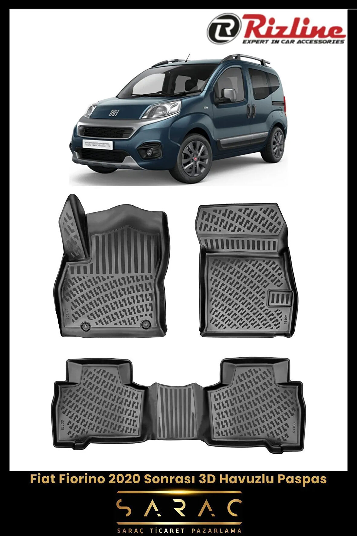 Rizline Fiat Fiorino Dizel 2022 Model 3D Havuzlu Paspas