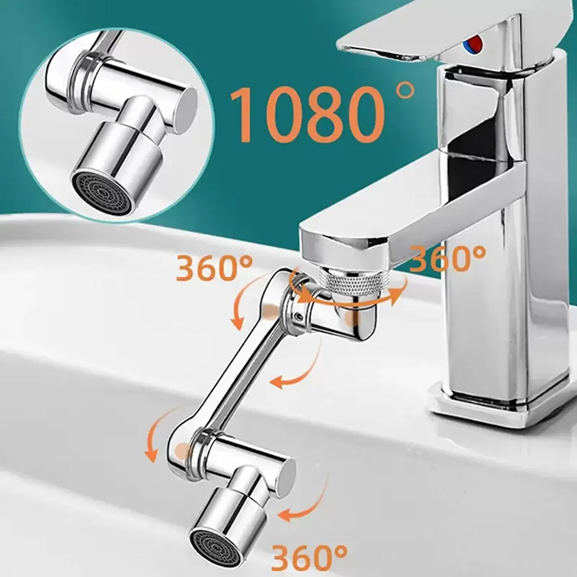 1080 Derece Dönebilen Mutfak Ve Lavabo Bataryası Akrobat Musluk Ucu (4915)