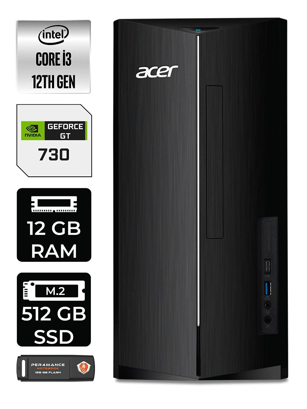 Lenovo NEO 50T i3 12100 12GB RAM 512GB SSD RX550/4GB FDOS 11SC001ATX MASAÜSTÜ PC & PER4 BELLEK