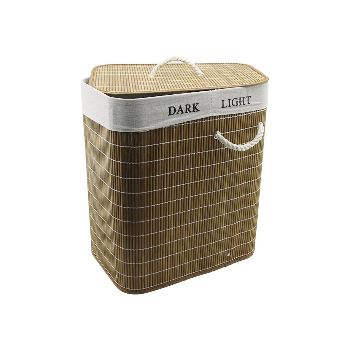BAMBU AHŞAP KİRLİ ÇAMAŞIR SEPETİ 30X44CM SEYYAR KAPAKLI İÇİ BEZLİ İP KULPLU (4915)