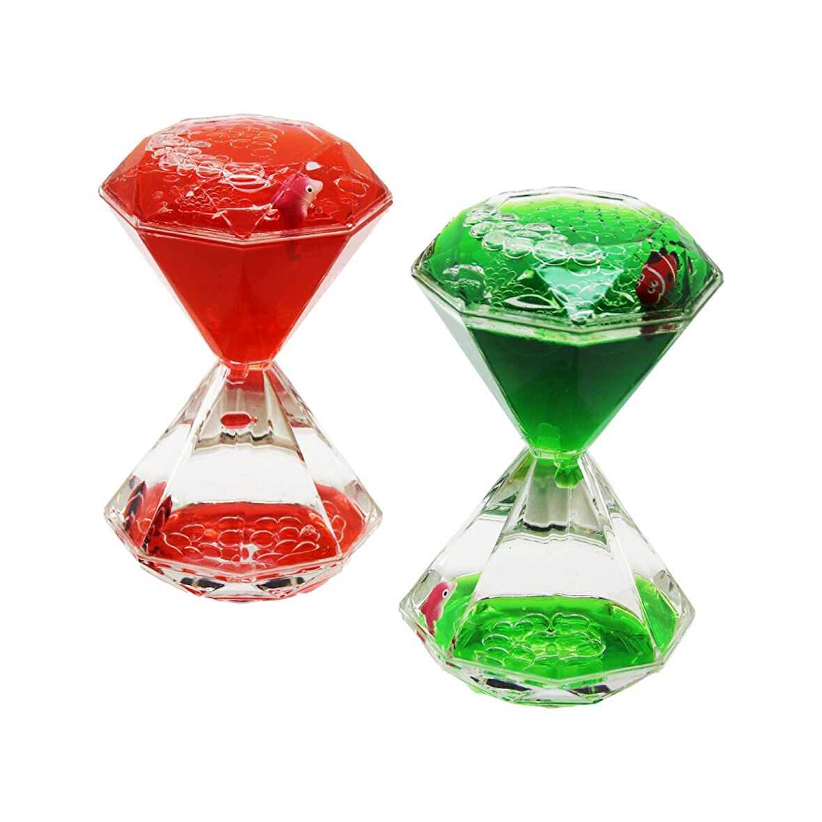 Renkli Sulu   Elmas Şekil  Kum Saati  Mika Kristal Plastik   2pcs Balıklı (4915)