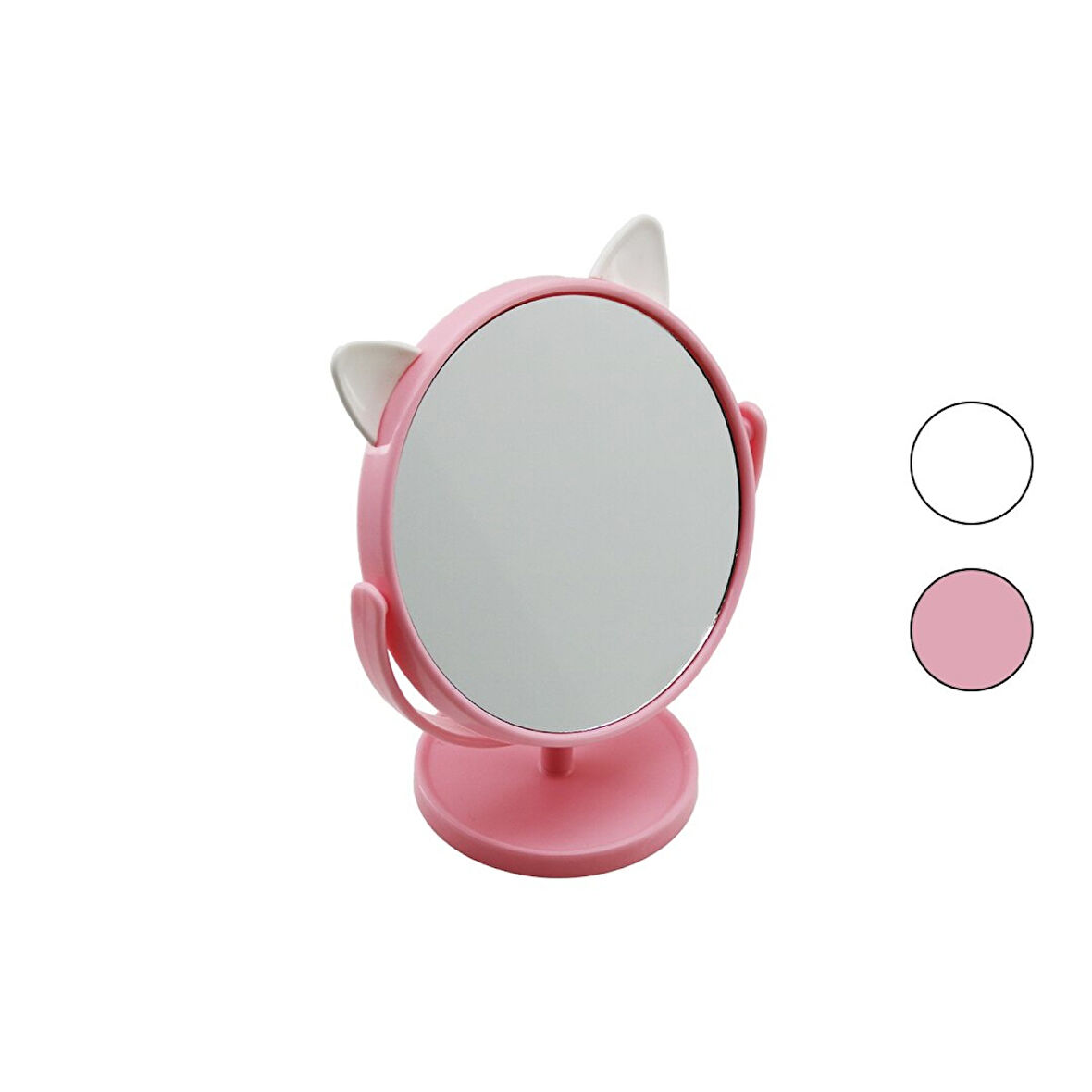 6 İNÇ  - 15CM - YUVARLAK KULAKLI RENKLİ PLASTİK MAKYAJ AYNASI AYAKLI (4915)