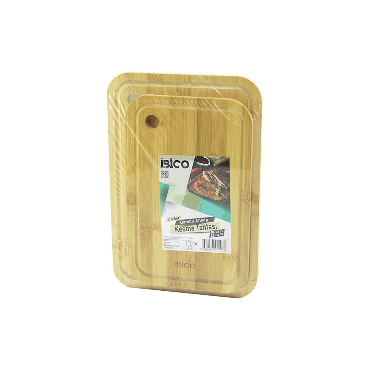2pcs Setoval Kenarlı - Yuvarlak Delikli Ahşap Bambu Kesim Panosu - Kesme Tahtası 18x28x1cm--22x32x1cm (4915)