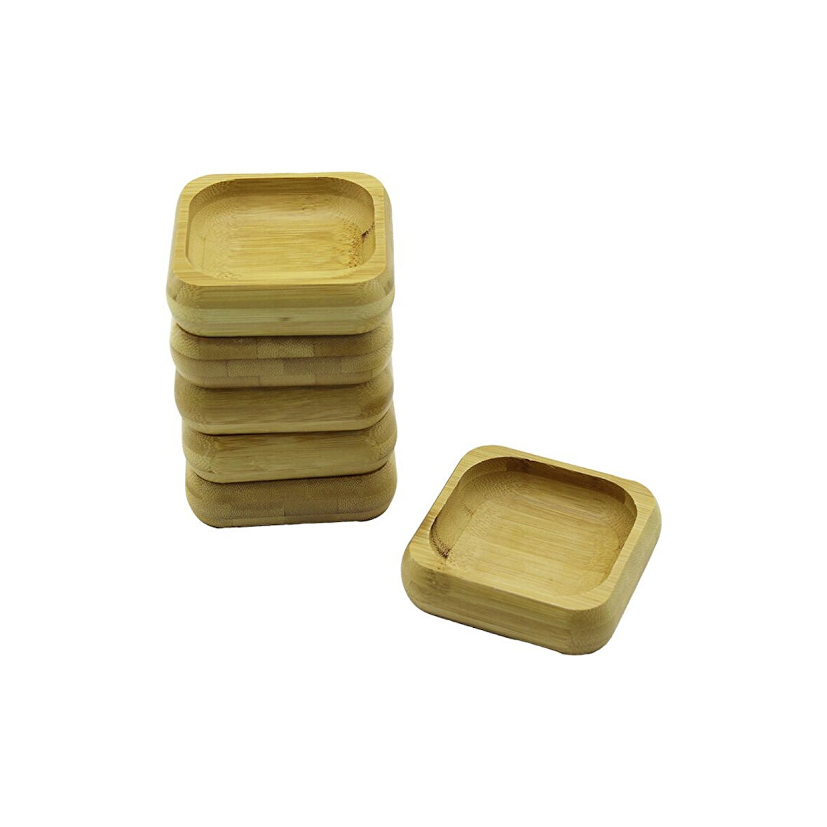 6 ADET 9X9CM KARE AHŞAP BAMBU ÇEREZLİK - LOKUMLUK KASE DERİNLİK: 1.8CM (4915)