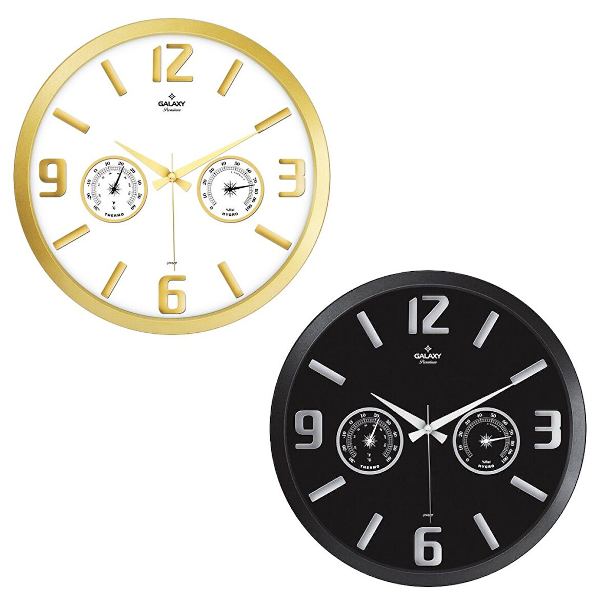 TERMOMETRELİ ISI - NEM ÖLÇER KABARTMA RAKAMLI DUVAR SAATİ (4915)