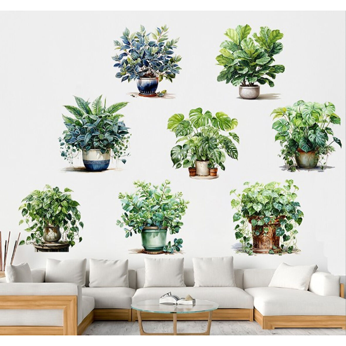 Saksılı Çiçek Tasarımlı 8li Sticker (4915)